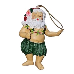 Island Heritage Handpainted Polyresin Hawaiian Hula Santa Christmas Ornament